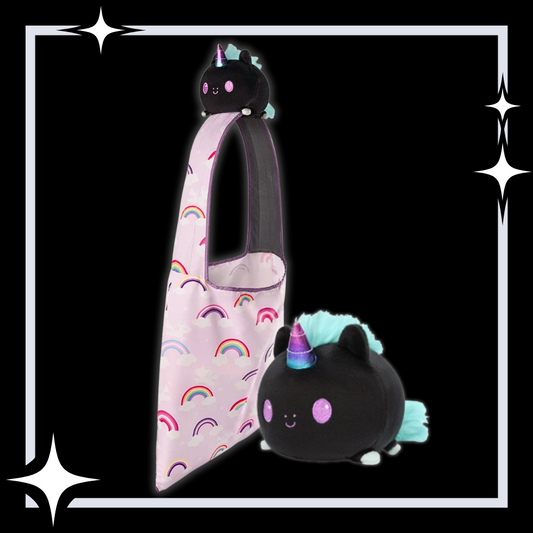 Plushie Tote Bag: Black Unicorn/Rainbows