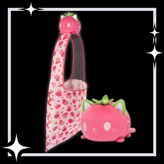 Plushie Tote Bag: Pink Strawberry Cat